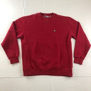 Fila Crewneck Sweater Mens Size Small Red Maroon‎ Patch Emroidered